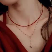 赤いビーズの超輝く尖晶石ネックレス【短丈・重ね着け・ロックボーン用・女性用】