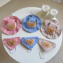 可愛いチェック柄ペット用帽子【猫・犬用・調整可能・スタイ】（セットアップ対応）