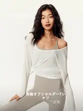 yottoy 大きなラウンドネックのスポーツトップス【オフショルダー・快適な長袖・プラティス・ヨガ用】