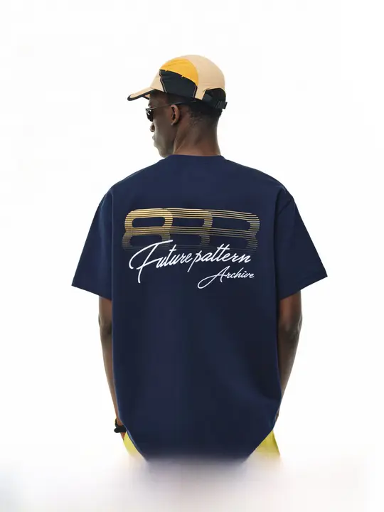 涼感のある冰皮長綿使用のグラデーションLOGO半袖Tシャツ【ビッグシルエット・カップル向け・夏用】