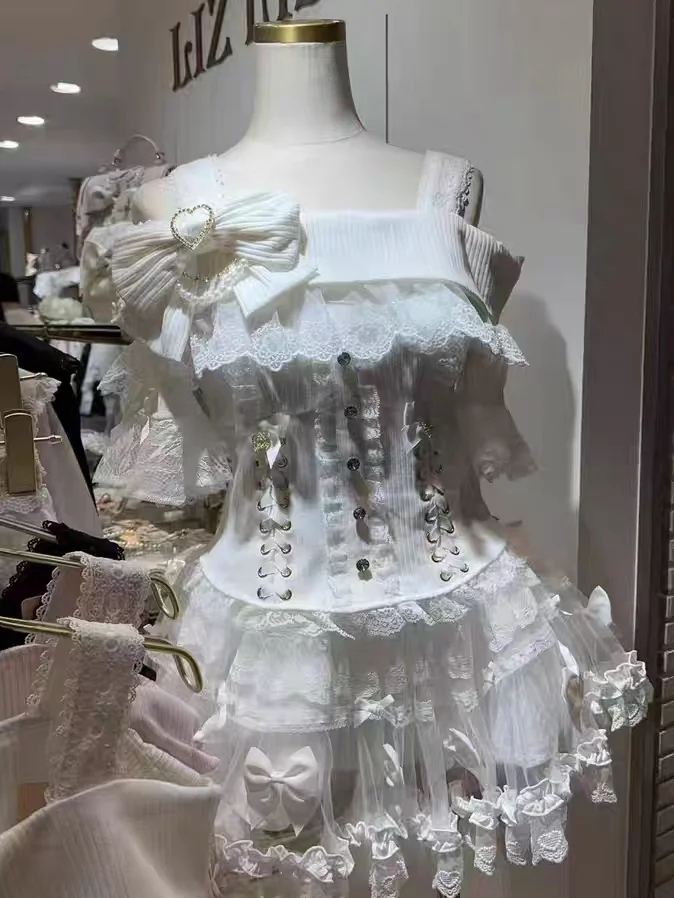 ニット レディース 量産型 甘め 蝶結び 肩出し ダブルストラップ ロリータ 「2008Lolita」