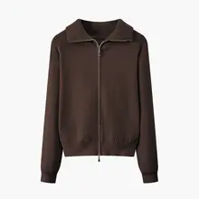デザイン性のあるダブルジッパー付きニットカーディガン【秋冬用・ショート丈・女性用】