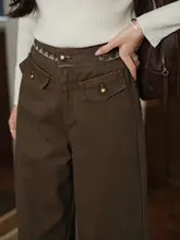 デニムパンツ レディース ワイド ストレート ヴィンテージ ブラウン カジュアル 秋