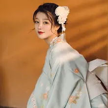 和風清新 小振袖改良和服【水色・緑・桜柄・フォトシューティング用】