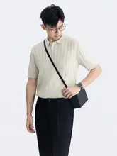 シンプルラグジュアリーなテクスチャー編みポロシャツ【メンズ・夏用・短袖】
