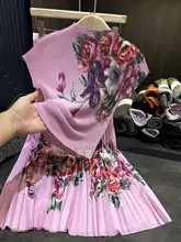高級感あるコーン粒のプリーツ柄Tシャツ【夏用・スリムフィット・ウエストゴム】と百褶裙（セットアップ対応）