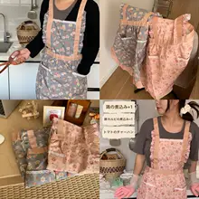 防水内張りの厚手で耐磨性のあるフラワープリントエプロン【フランス風・キッチン用】