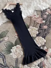 シルク製 キャミソールドレス【レースエッジ・スリムフィット・ノースリーブ】