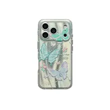 スマホケース iPhone17 16 15 14対応 蝶々柄 全面ホログラム ハードケース 二層IMD 光沢 フルカバー ストラップホール付き インスタ映え 可愛い
