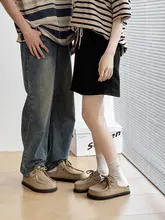 極上の柔らかさのレザー製 厚底ビンテージスタイルのスリッポンシューズ【男女兼用・包頭デザイン】