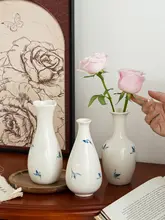 フラワーベース セラミック 染付 ヴィンテージ風 おしゃれ リビング インテリア テーブルデコ 生花 ドライフラワー 水栽培