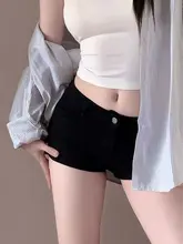 黒のローウエストデニムショートパンツ【細身・ストレッチ・夏用】