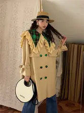 春季復古風フレンチスタイルのレース襟ダブルボタントレンチコート【中長丈・女性用】