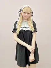 ワンピース レディース 量産型 甘め フリル 蝶結び パフスリーブ 半袖 フレア 体型カバー 着痩せ 夏