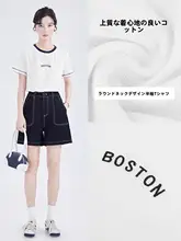 快適なコットン製 丸首半袖Tシャツ【通気性・女性用・カジュアルデザイン】