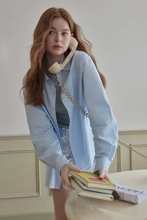 春用 レディースのシンプルなゆったり長袖シャツ【ベーシックデザイン】