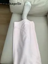 春秋用ピンクのワイドレッグデニムパンツ【ハイウエスト・フィット・ストレートデザイン】