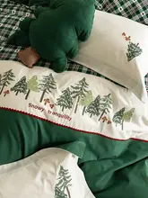 秋冬用 厚手100S全棉マイクロファイバー4点セット【クリスマスツリー刺繍・1.8mベッド用】