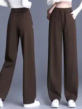 高腰 加绒 厚手 ワイドパンツ【秋冬・カジュアル・ストレート・バナナパンツ】（セットアップ対応）