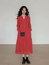 春用Vネック女性用フィット感のあるシャツワンピース【ピンク・プリンセススタイル・Aライン・通勤用・長袖】