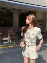 小柄女性向けカジュアルワンピース【ホワイト・短袖・薄手ジャケット・ショートパンツ・夏用】（セットアップ対応）