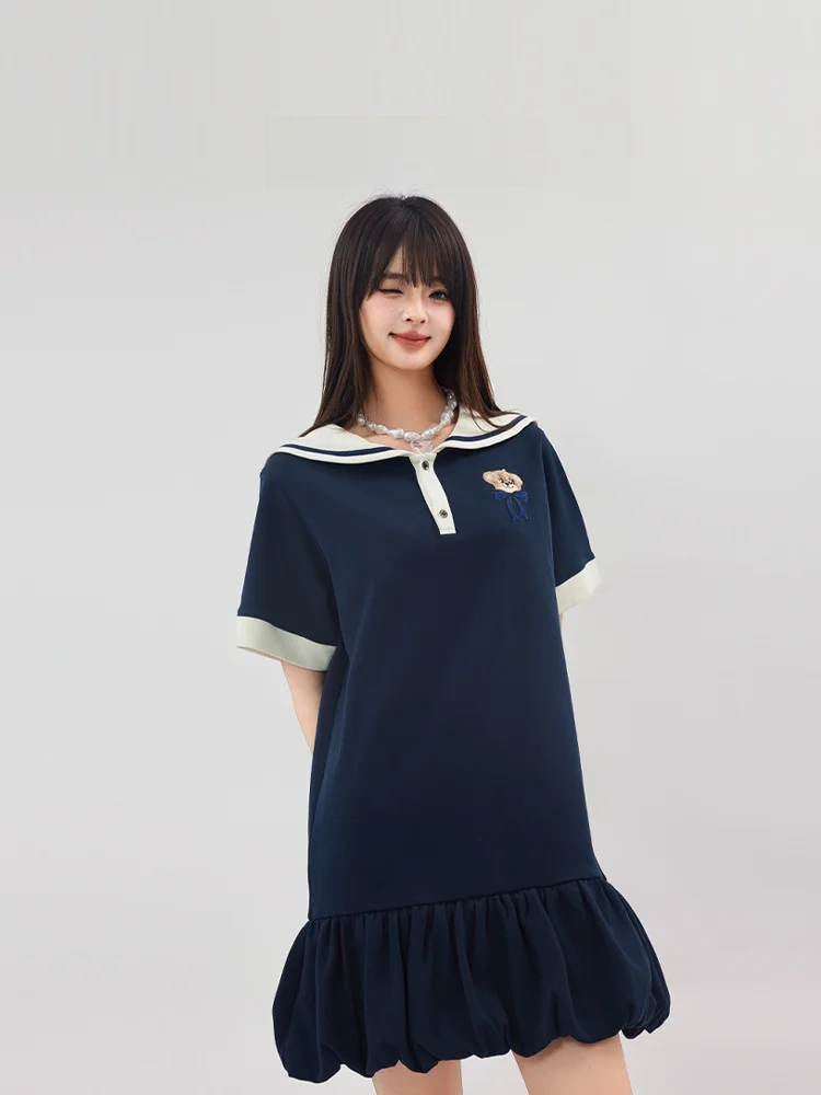 ぬいぐるみクマデザインのTシャツワンピース：夏用JKスタイルのオリジナルファッションを実現