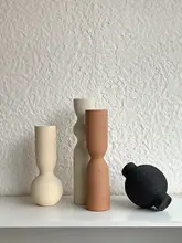 シンプルなデザインのカラフル陶器製花瓶【狭口・デスクトップ装飾用】