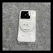 内蔵マグネット付き白猫デザインスマートフォンケース【汎用タイプ・スタンド機能】（セットアップ対応）