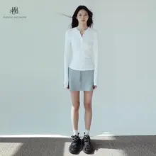 スポーツ長袖Tシャツ【白・ヘンリーネック・秋冬用・修身デザイン】