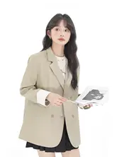 XinmonLee レディースカジュアルストライプデザインジャケット【春用・カーキ・復古風】