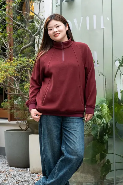秋冬用 ワインレッド ゆったりフィット レディースプルオーバー【ストレッチニット・大きいサイズ】