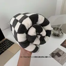 珊瑚絨のレトロチェック吸水速乾バスタオル・ドライヘアキャップ【厚手・日常用】（セットアップ対応）