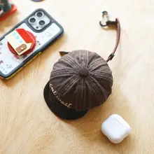 イヤホンケース コインケース コーデュロイ デニム ベレー帽風 ミニポーチ キーホルダー バッグチャーム 小物入れ 「CATWEST」