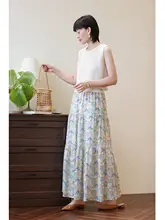和紙風のコットンニットノースリーブトップス【フランス風・花柄・ラウンドネック・薄手】（セットアップ対応）