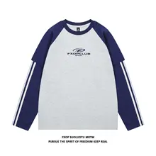 アメリカンビンテージ風カラーブロック長袖Tシャツ【女性用・ゆったりフィット・スポーツ対応】（セットアップ対応）
