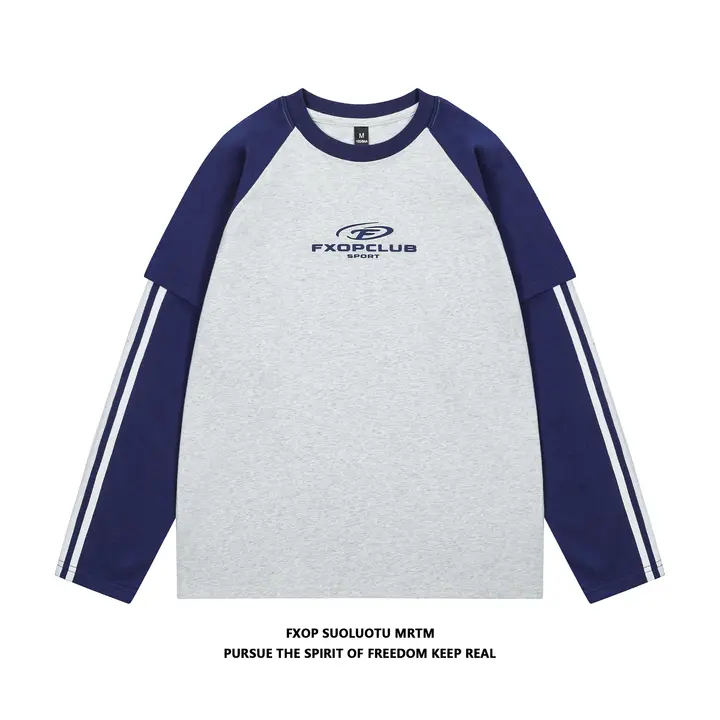 アメリカンビンテージ風カラーブロック長袖Tシャツ【女性用・ゆったりフィット・スポーツ対応】（セットアップ対応）