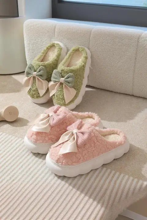 厚底コットン製ルームシューズ【男女兼用・滑り止め・秋冬用】