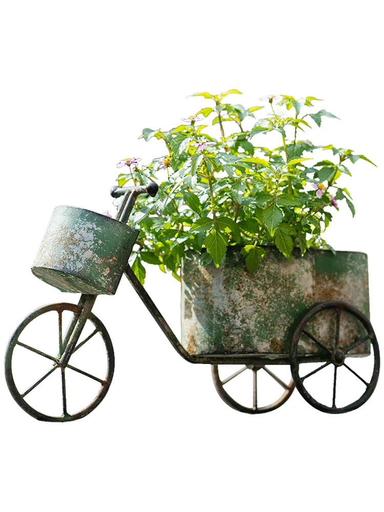 アイアン製自転車型花瓶：レトロスタイルでバルコニーに設置する多肉植物の装飾プラン