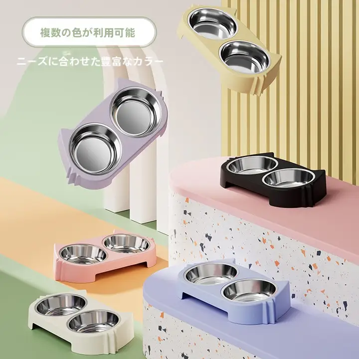 安定性抜群のペット用二重ボウル【ステンレス製・給水・給餌兼用】
