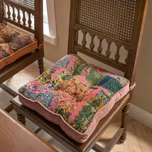 美しいレトロデザインの四角いチェアクッション【厚手・ボタン付き・家庭用】