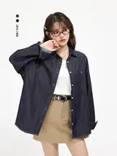 デニムシャツ カジュアル アウター 深青 レトロ デザイン性 バリエーション豊富