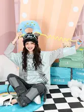 星柄ストライプ切り替えカートゥーンデザイン長袖Tシャツ【グリーン・ゆったりシルエット】（セットアップ対応）