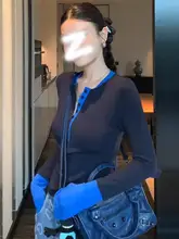 おしゃれなカラー切替長袖ニットトップス【女性用・フィット感・サマーコーデ】（セットアップ対応）