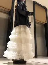 レイヤードデザインのメッシュ切り替えロングスカート【春用・スタイル・雰囲気漂う】（セットアップ対応）