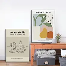 現代的なミニマリストの抽象アートパネル【洋梨とオレンジ・カフェやレストランに最適】