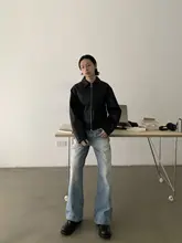 ユニセックス直筒デニムパンツ【ヴィンテージウォッシュ・猫ひげ加工・クリーンフィット】