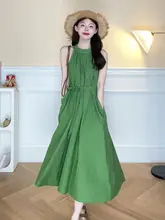 肩出しデザインのウエストリボン付きノースリーブワンピース【フレンチスタイル・夏用・リゾート向け】