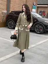 した雰囲気のスーツスタイル【春秋・フェイクツーピース・シャツ風トップス・ワイドパンツ】（セットアップ対応）