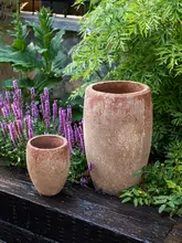 ビンテージ風 水泥製大口径花鉢【屋外・庭用】