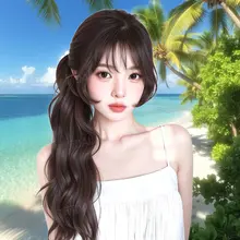 自然なウェーブのロングポニーテールウィッグ【韓国風・サイドアレンジ・フェミニンデザイン】
